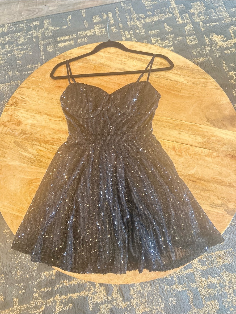 Refuge Black Sequin Skater Dress Small Sweetheart Corset Homecoming Party Mini